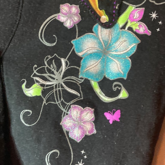 Disney Tinker Bell Black Button Hood Sweater Dress top Glitter 7 / 8 Girls - Picture 8 of 12